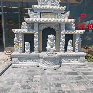抚顺芝麻白中国黑石材套墓 花岗岩墓碑